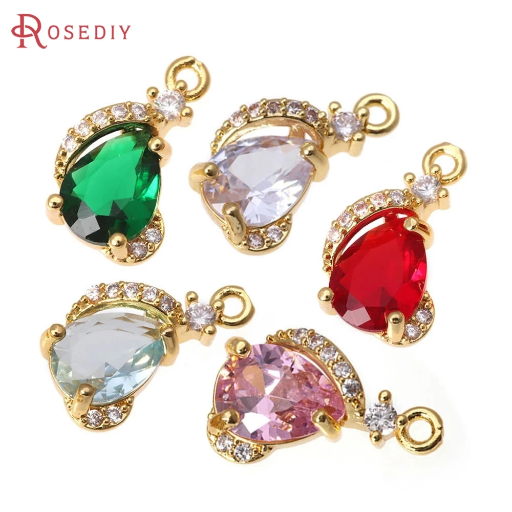 

6PCS 18K Gold Color Brass and Zircon Drop Shape Charms Pendants High Quality Diy Necklace Earrings Jewelry Making Accessories