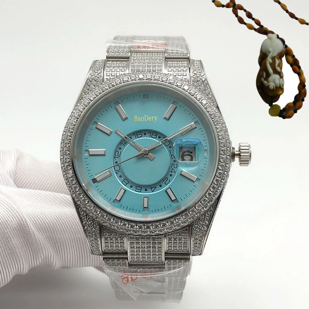 

Customized Logo42mm Elegant Men's Watch, Sapphire Mirror and Diamond bezel, Mechanical Movement Birthday Gifts for Men