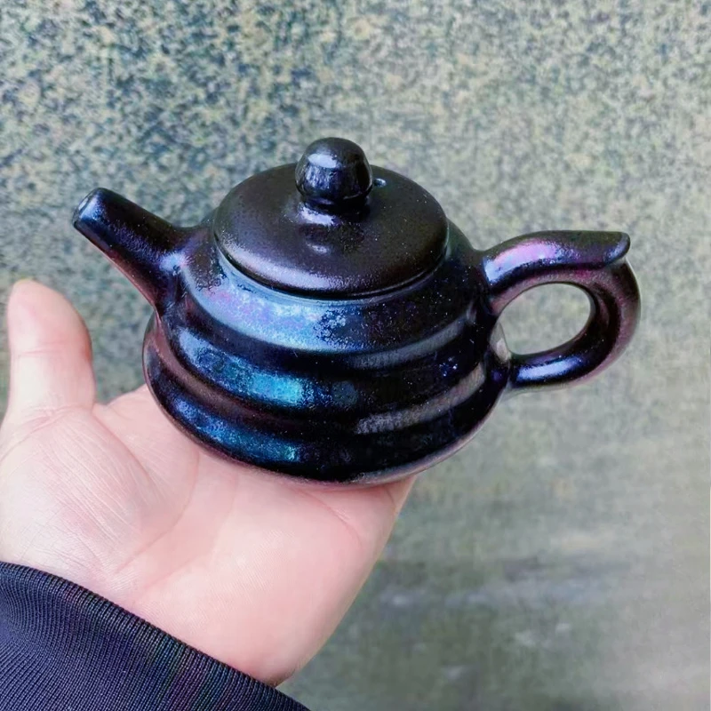 Yaoyuan built teapot Carefully selected high-quality iron tires Kiln changed colorful oil drip tea single pot Household tea set