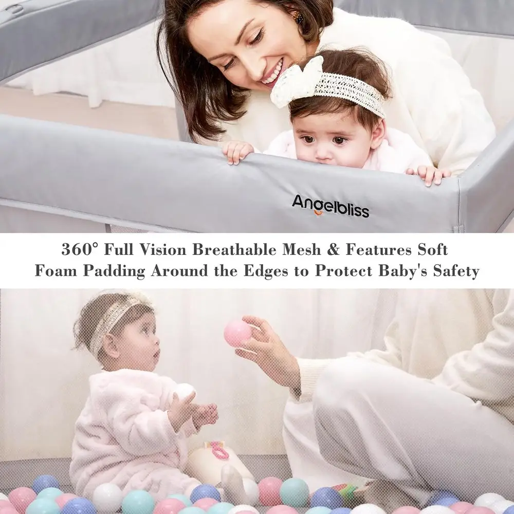 Draagbare opvouwbare speeltuin, 50 x 50, ademend gaas, ASTM F406 gecertificeerd voor baby's en peuters (lichtgrijs)