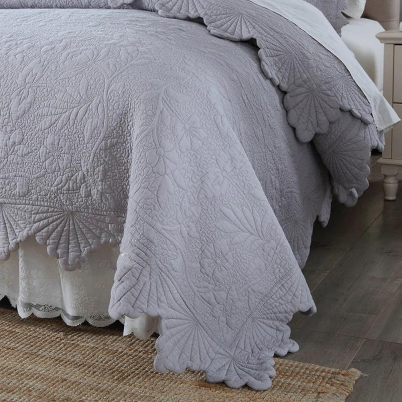 Embroidered Cotton Quilt Set 3-Piece King Queen Size Bedspread on the Bed Quilted Blanket for Bed Summer Coverlet Comforter