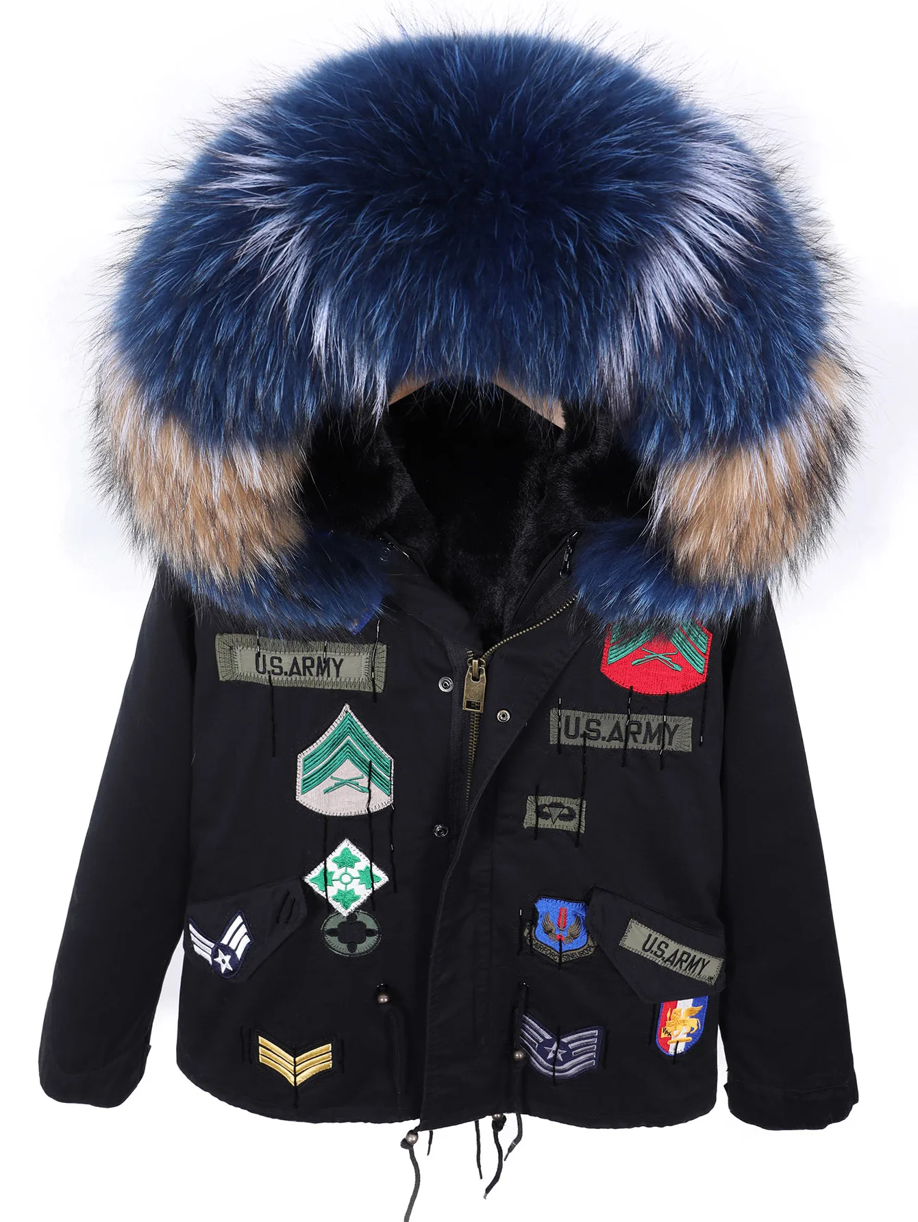 Women's Winter Parka Coat with Detachable Lining Long Sleeve Warm Cotton Jacket with Hood Embroidered Unisex Casual Outerwear