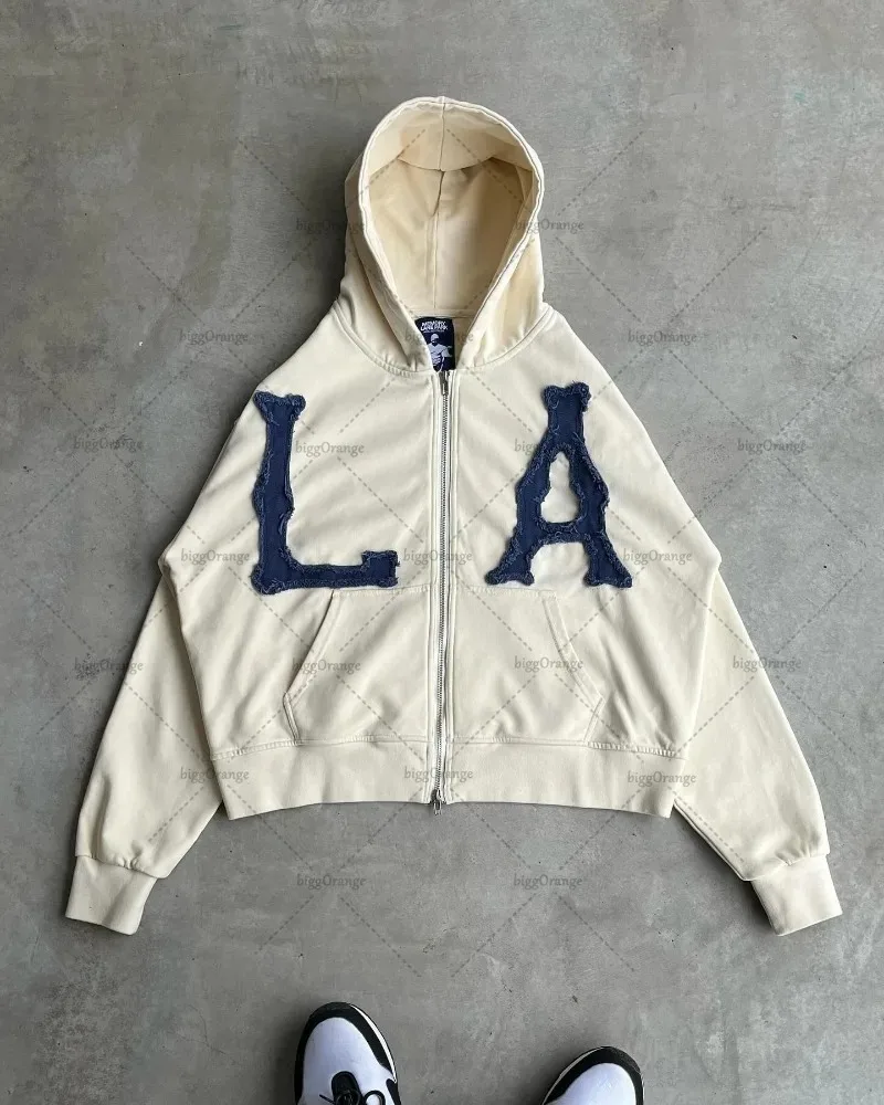 

European and American Trendy Brand Jacket Y2K Harajuku Colorful Oversized Sweatshirt Men Hip-hop Street Casual Zipper Hoodie