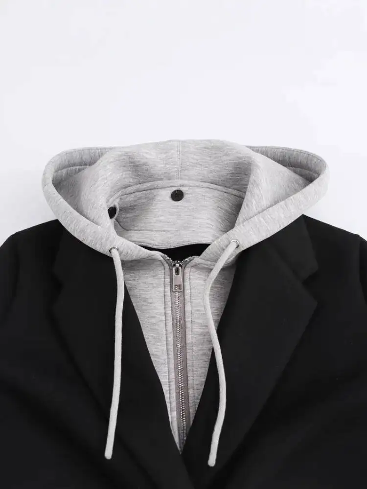 Women's Contrasting With Removable Hood Loose Long Sleeves Single-Breasted Faux-Pocket Outerwears Fall Winter New Coat