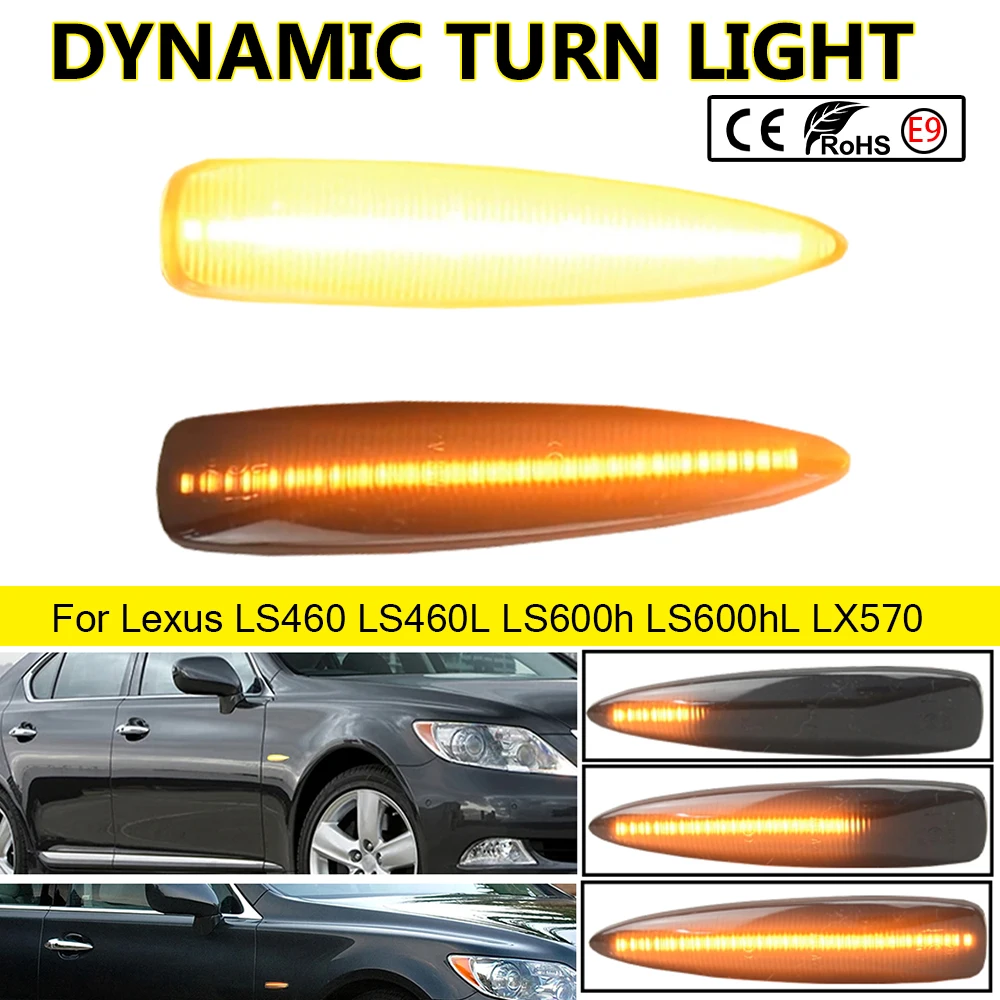 2Pcs For Lexus LS460 LS460L LS600h LS600hL LX570 Dynamic LED Side Marker Lights Turn Signal Sequential Indicator Lamps