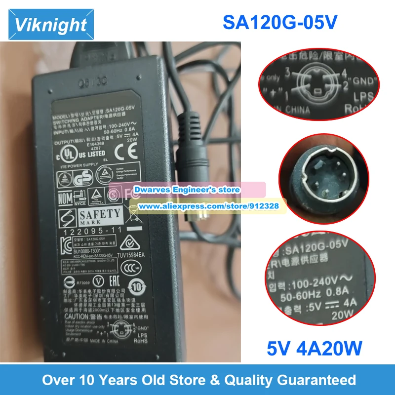 SA120G-05V AC Adapter 5V 4A 20W For SINO-AMERICAN Laptop Power Supply Special 4 pins