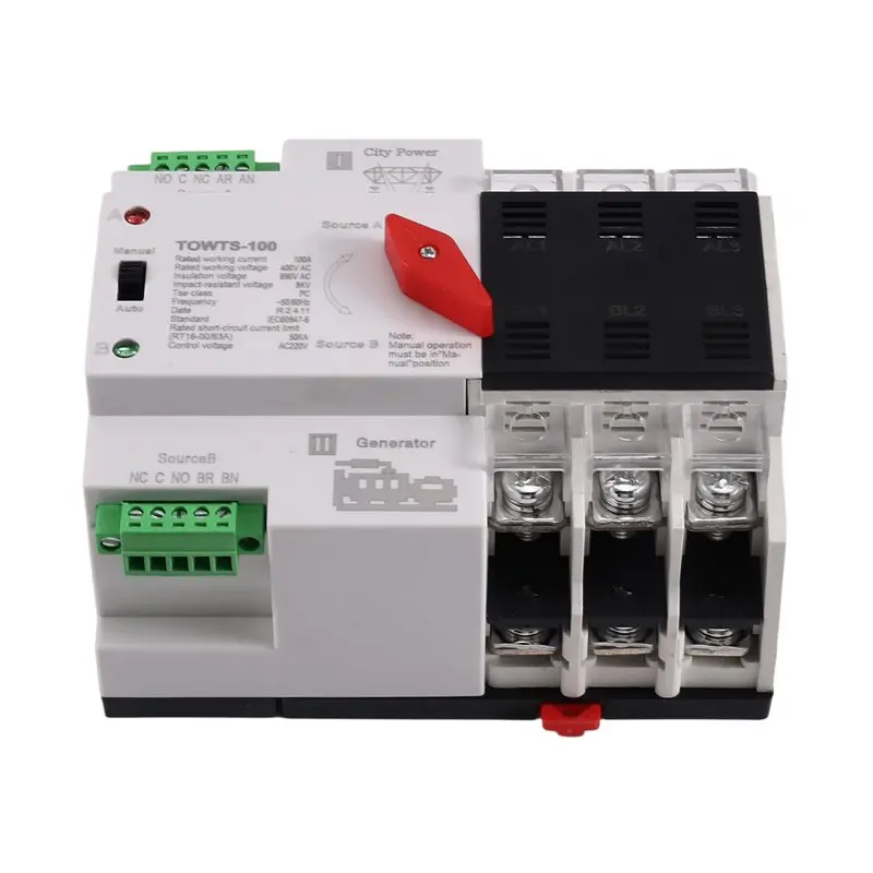 Dual Power 3P 100A Automatic Transfer Switch Manual/Automatic Household Power Management System-B61B