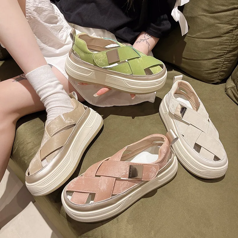 Women's Shoes 2024 Fashion Baotou Women's Sandals New Round Toe Casual Sandals Women Summer Solid Platform Sandals Zapatos Mujer