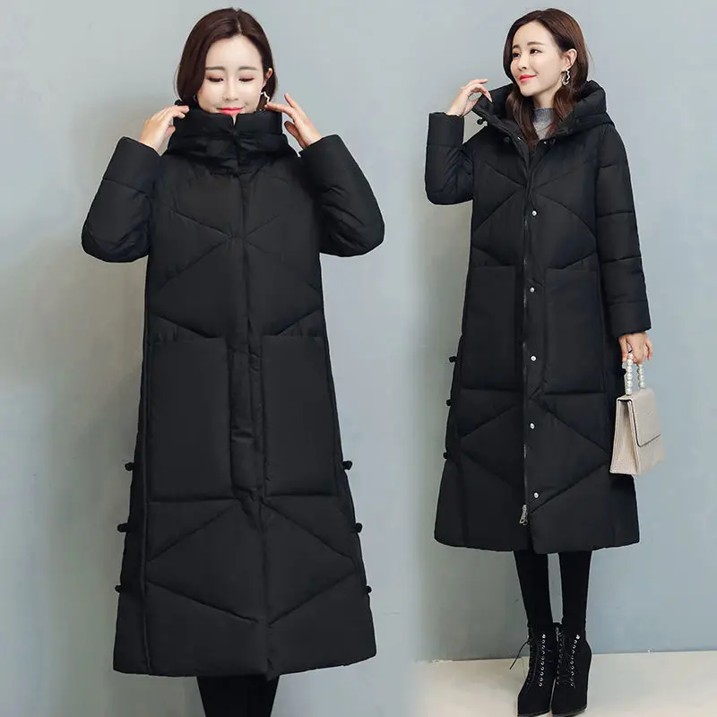 Winter Long Cotton Clothes Women\'s 2022 New Korean Version Casual Stand-up Collar Hooded Thickened Warm Coat Women\'s Clothing