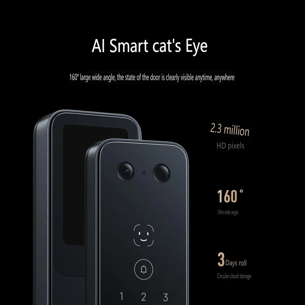 NEW Xiaomi Smart Door Lock 2 Pro Face Recognition with Cat Eye Visible Screen Fingerprint Bluetooth NFC Unlocking Suitable for