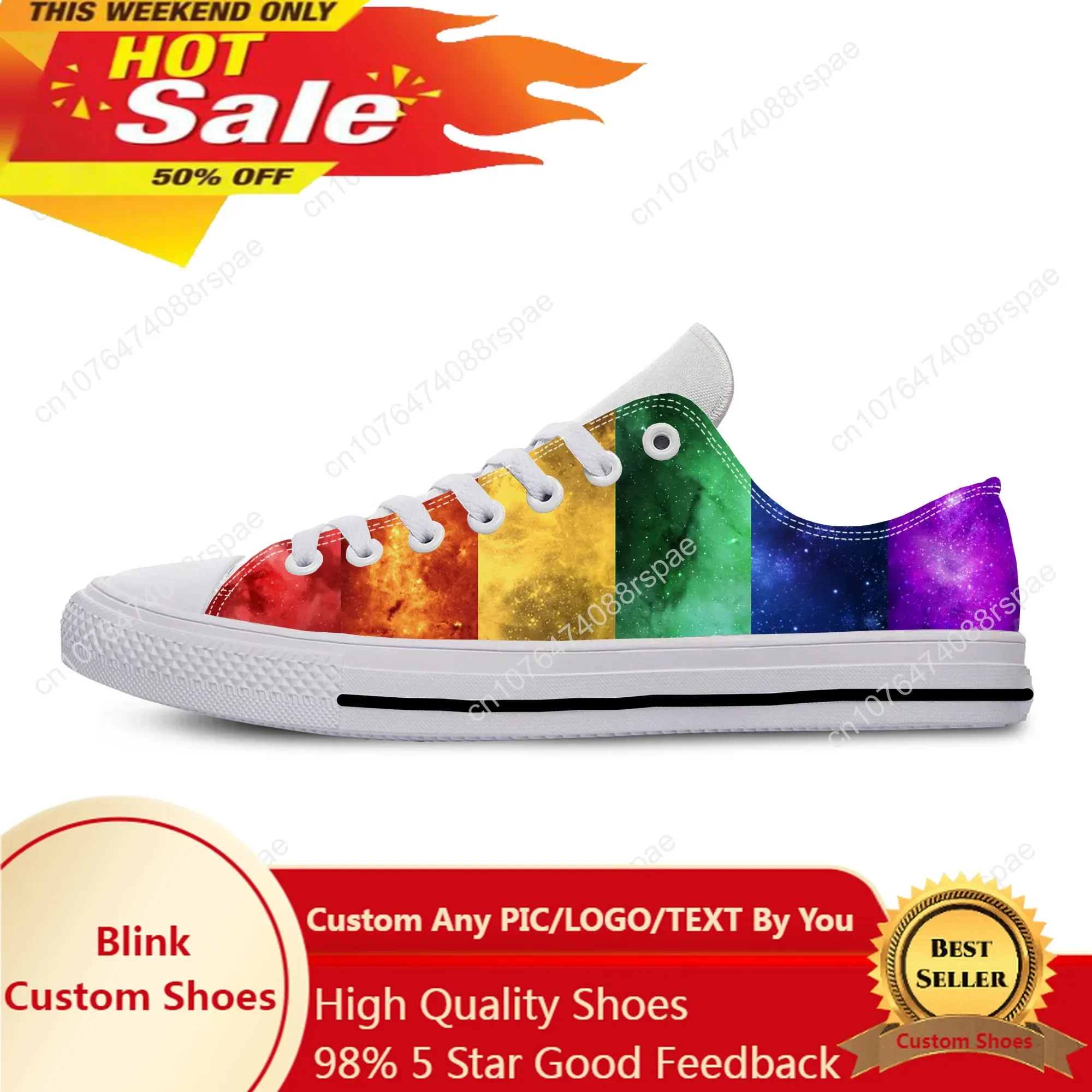 

Rainbow LGBT Gay Lesbian Pride Flag Funny Fashion Casual Cloth Shoes Low Top Lightweight Breathable 3D Print Men Women Sneakers