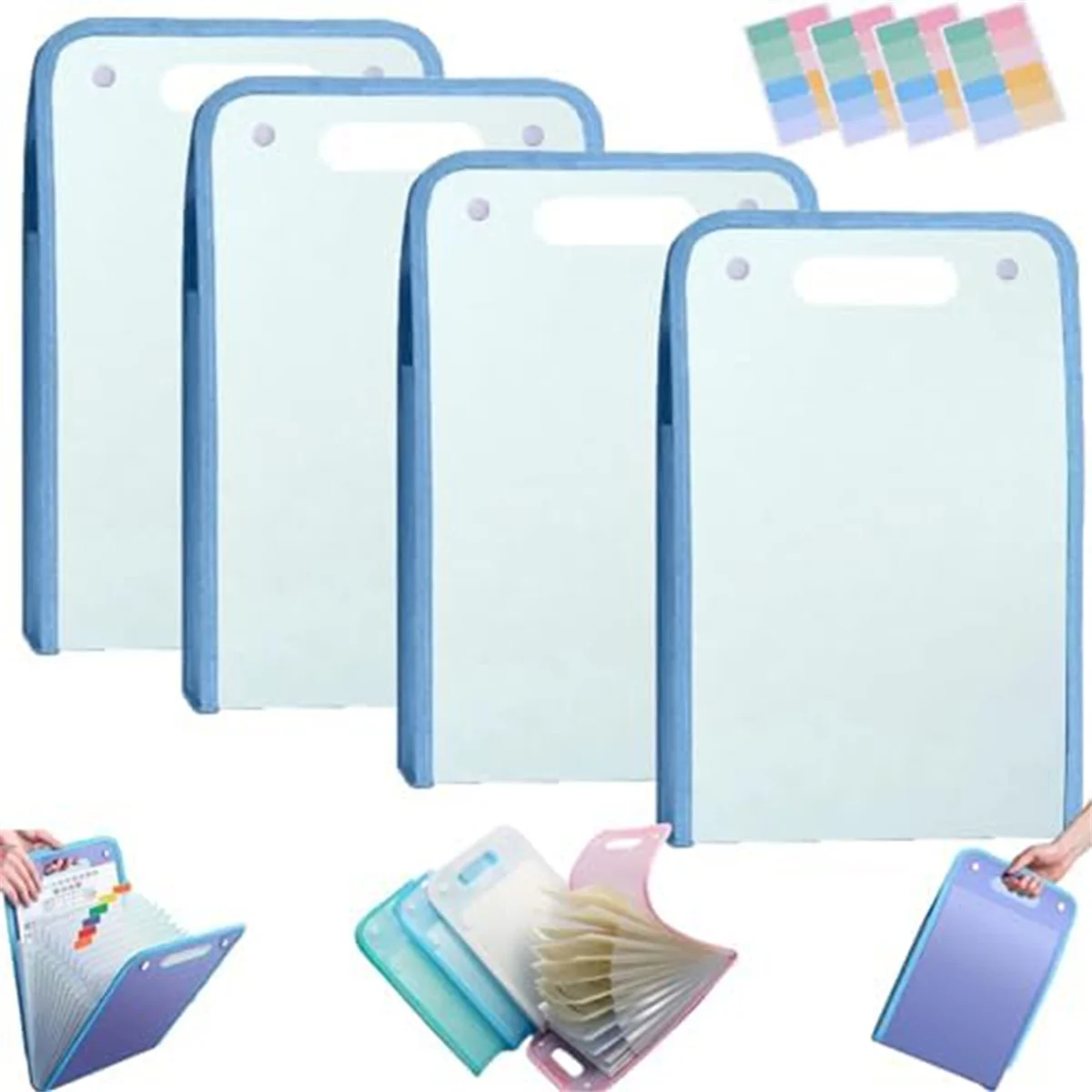 4PCS Extended Waterproof Folder, Vertical File Manager with Handle 13 Pocket A4 Multi-Page Portable Office Folders B