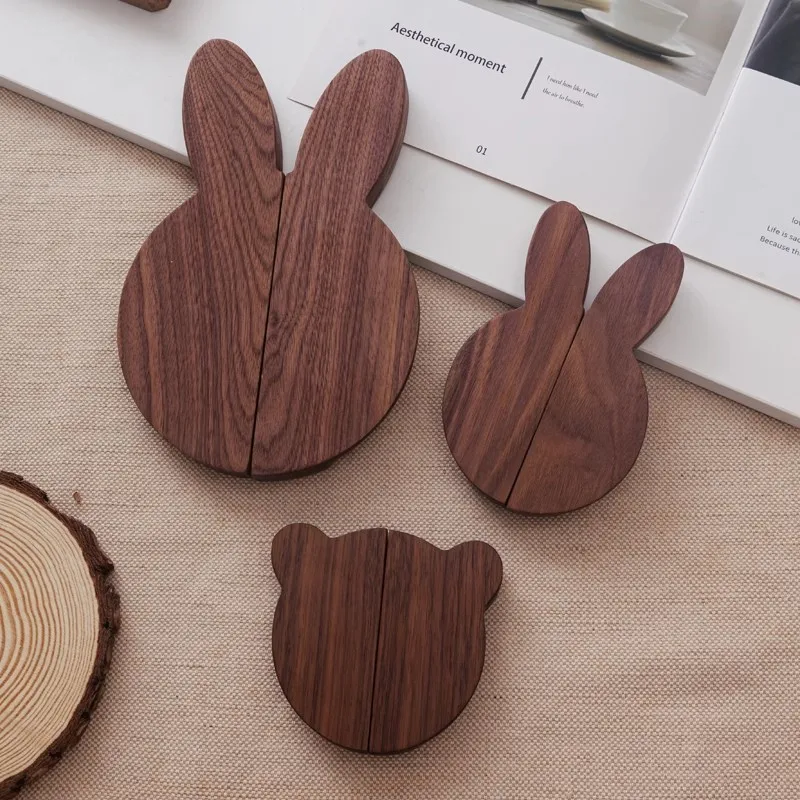 solid-wooden-cute-rabbit-cabinet-handles-for-children's-room-walnut-bear-shaped-wardrobe-pulls-creative-decor-furniture-hardware