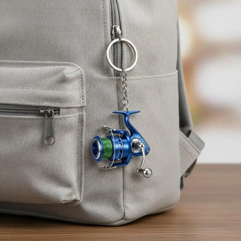 Simulation Spinning Fishing Reel Keychain 1Pcs 2D Flat Pendant Unique Gift for Outdoor Fishing Lovers Key Accessory