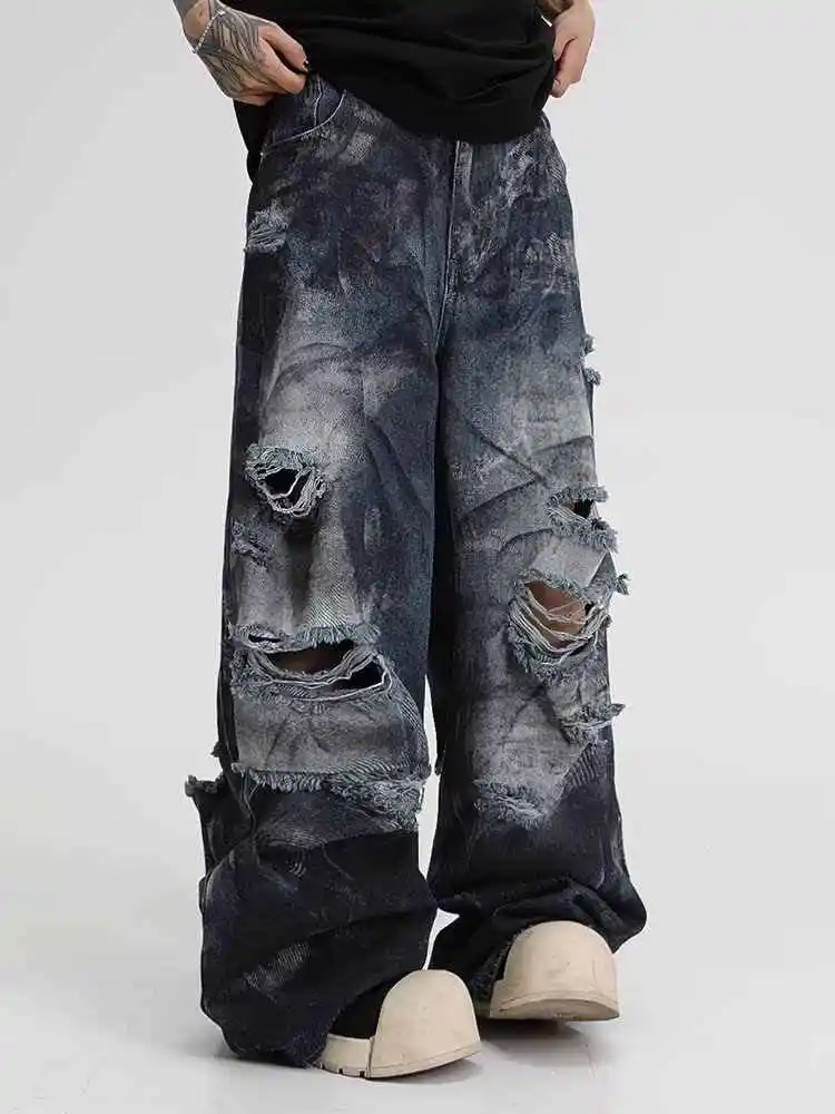 بنطلون جينز نسائي فضفاض Y2k الجرونج ممزق هاراجوكو بنطلون جينز عتيق كبير الحجم ملابس هيب هوب على الطراز الياباني 2000s #4