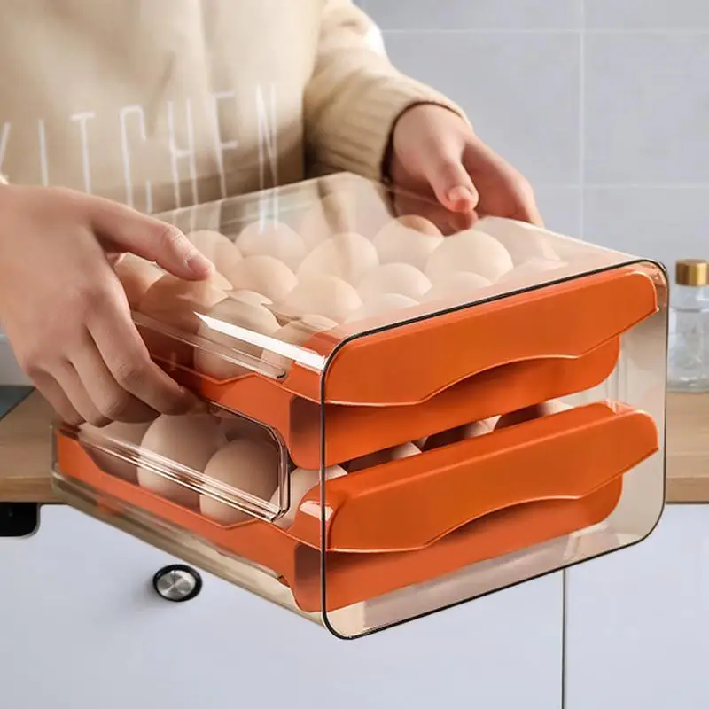 حامل البيض المتدحرج الأوتوماتيكي - صندوق تخزين الثلاجة بطبقة مزدوجة مع درج منزلق، تصميم موفر لمساحة المطبخ #5