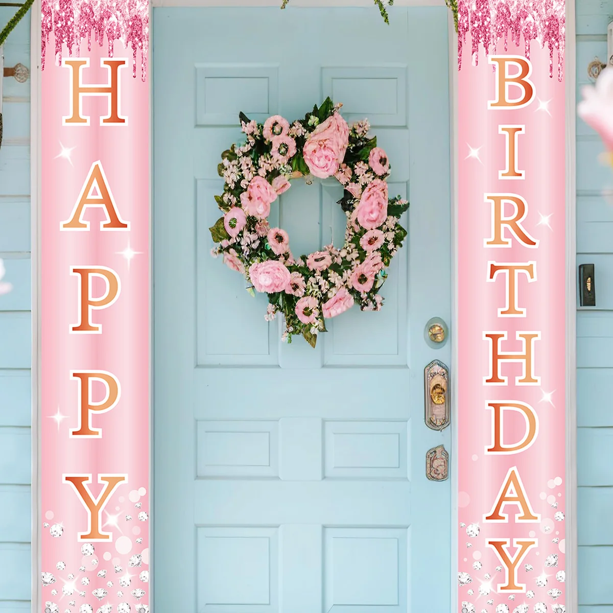 Rose Gold Happy Birthday Door Banner Birthday Hanging Banner Decor Birthday Party Decor Kids Adults Girl Party Supplies Favors