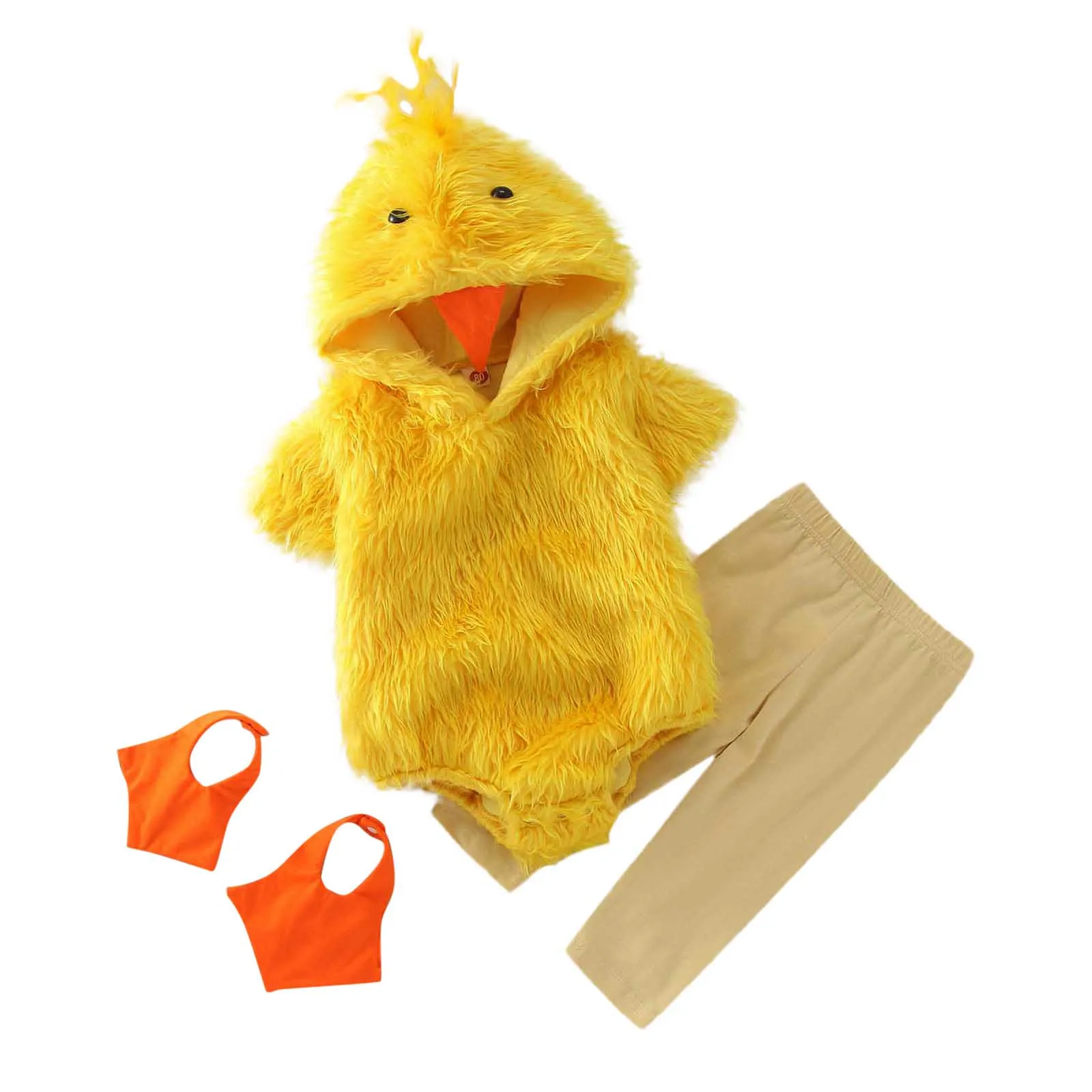 Frango do bebê Cosplay Costume, macacão com capuz, tops, calças, manga pé, recém-nascido, bebê, meninos, meninas, roupas, inverno, 0-24m