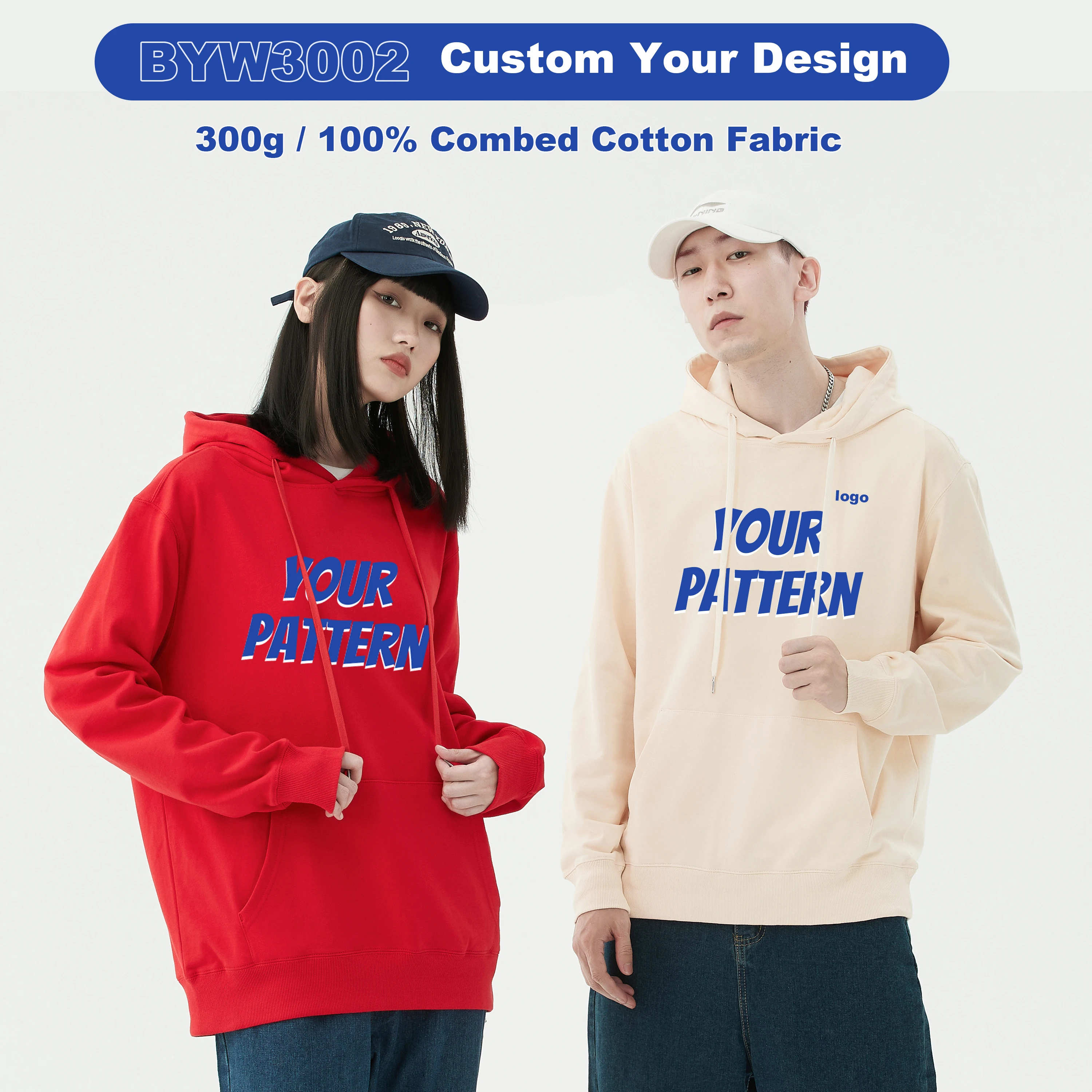 pure Cotton Round Neck Hoodies Custom Printing Logo Hedging Party Class Service Advertising Shirt Overalls Solid Color Blank