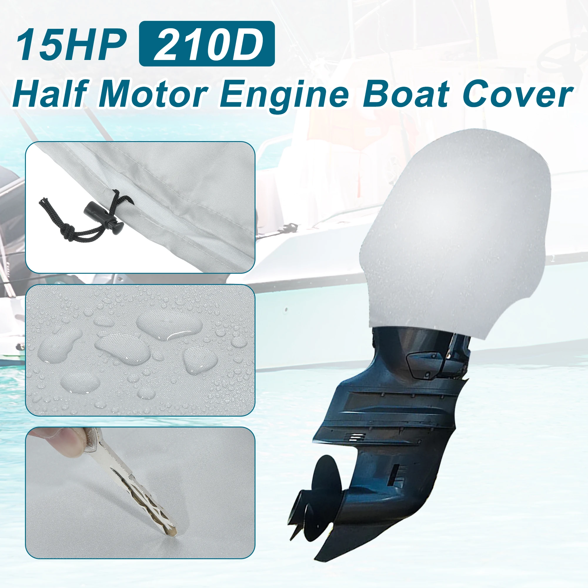 X Autohaux 15HP-250HP Half Boat Motor Engine Cover 210D Waterproof Outboard Anti Sun Dustproof Marine Engine Protector Cover