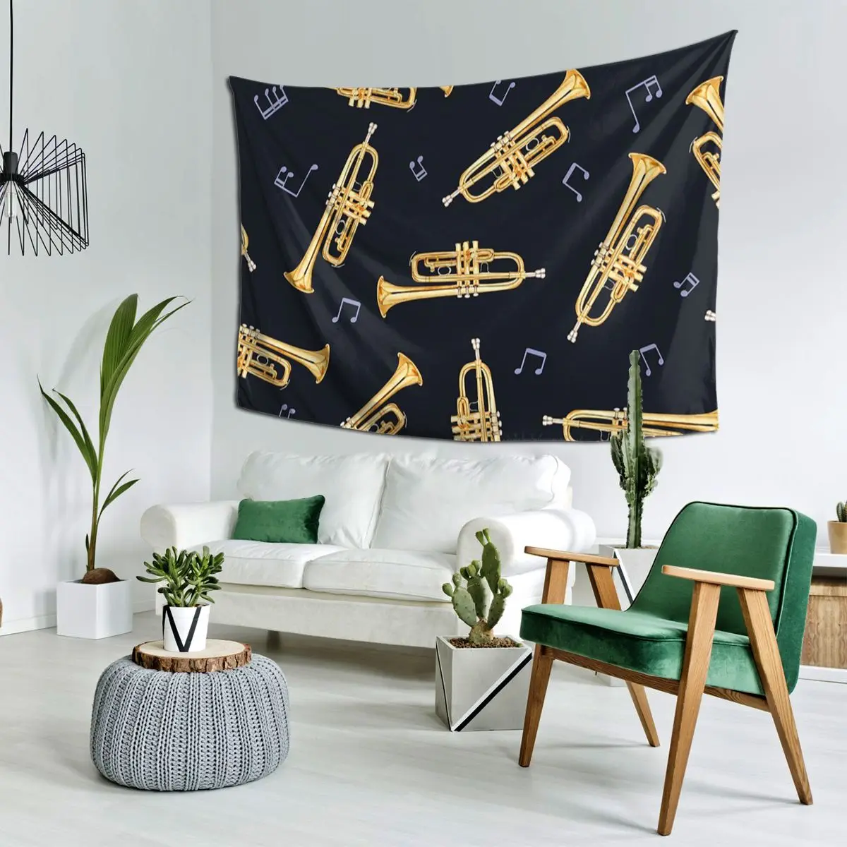 Gold Trumpet On Black Tapestry Hippie Wall Hanging Aesthetic Home Decoration Tapestries for Living Room Bedroom Dorm Room