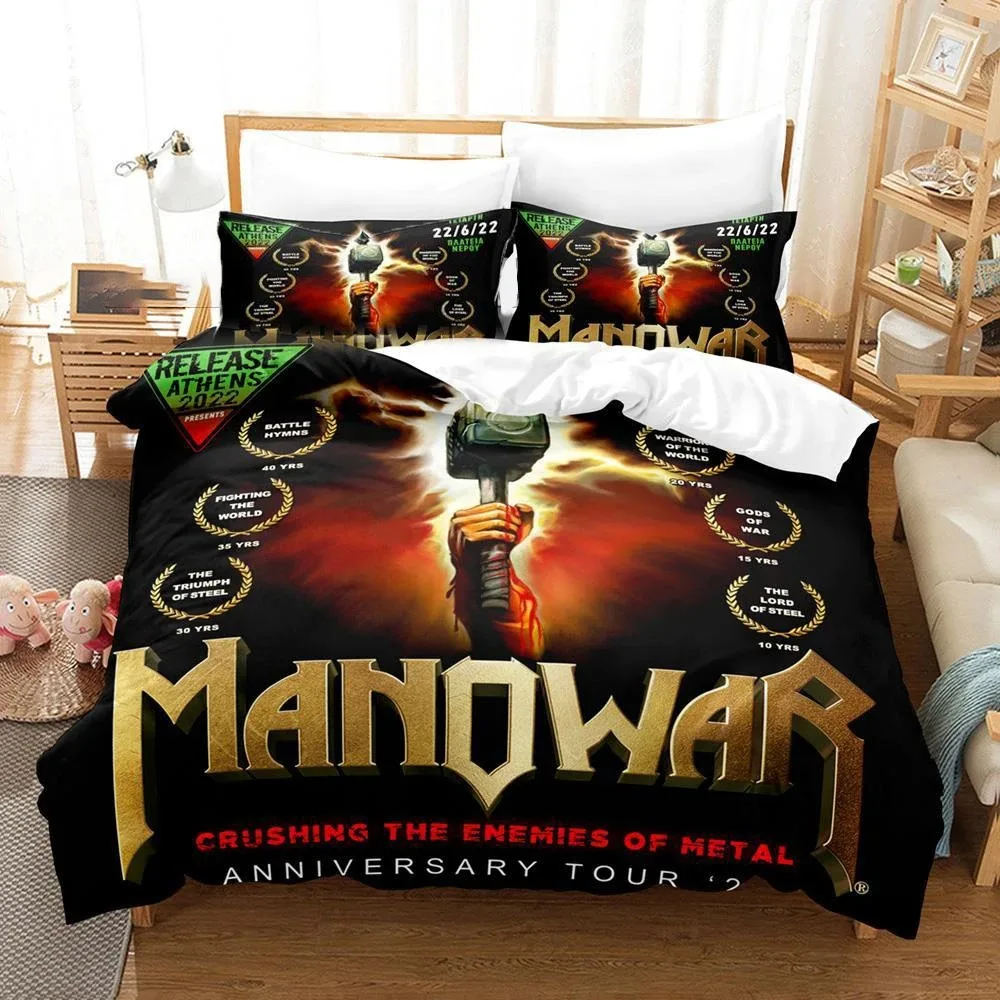 3D Print Manowar Hip Hop Band Bedding Set Double Twin King Duvet Cover Comforter Pillowcase Boys Girls Adults Bedroom