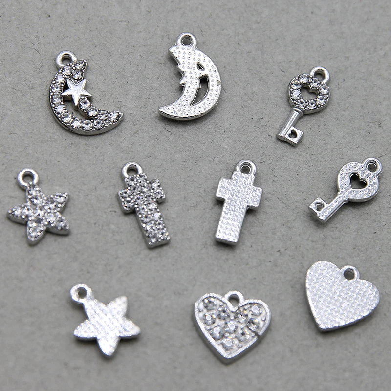 10pcs Delicate Petite Moon Star Heart Cross Pendant for Jewelry Making Earrings Bracelet Necklace DIY Accessory Craft