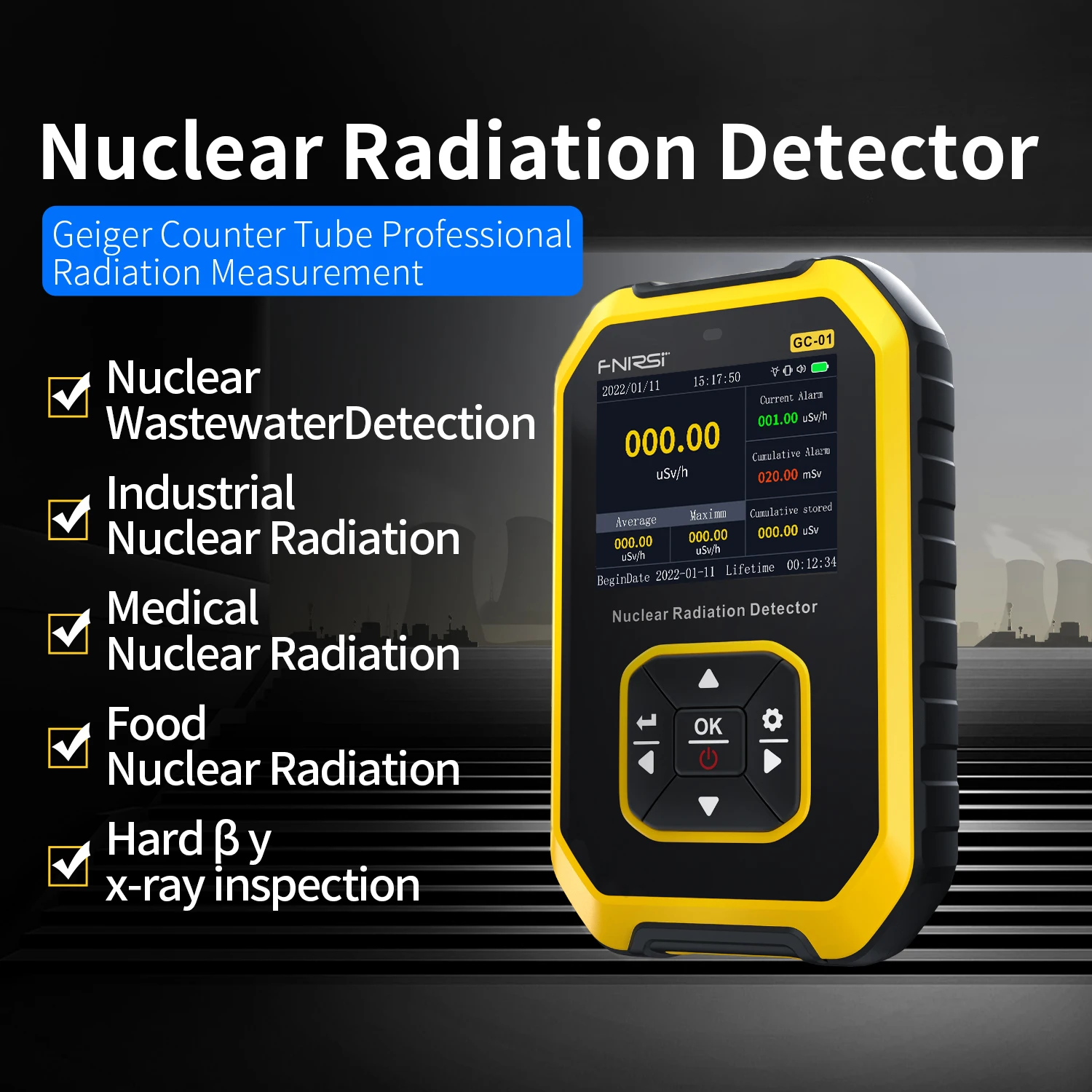 FNIRSI GC-01 Geiger counter Nuclear Radiation Detector X-ray γ-ray β-ray Radioactivity Detector Personal Dosimeter Rechargeable