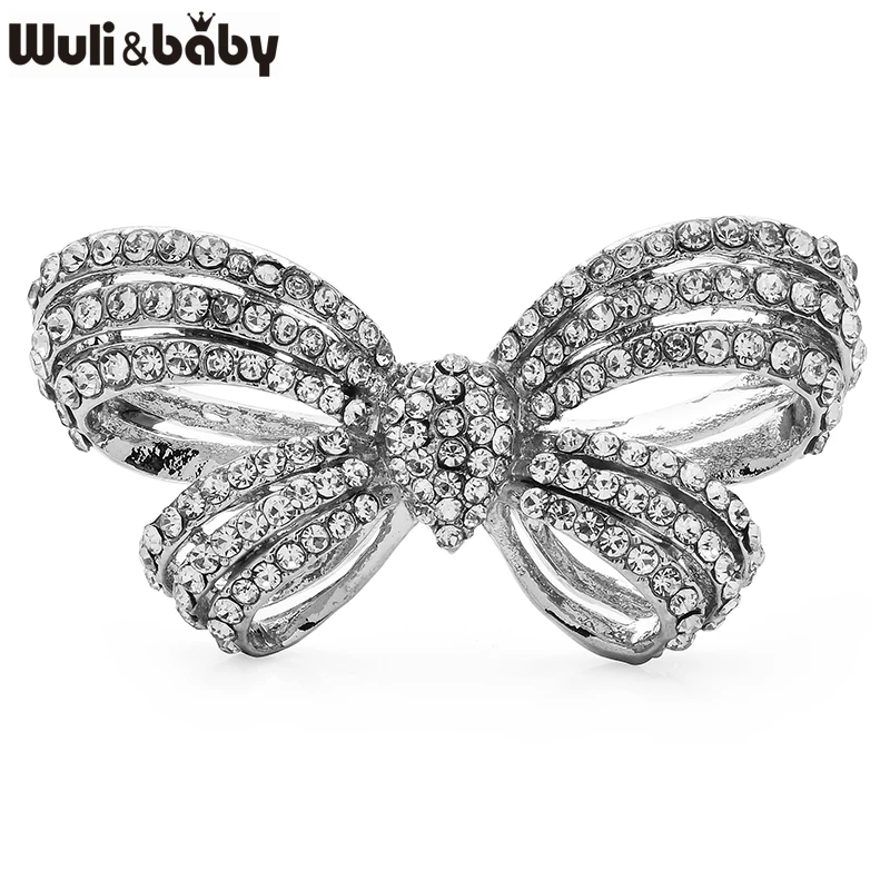 Wuli & baby دبابيس Bowknot الجميلة للنساء سيدة كامل حجر الراين فراشة القوس مكتب الحفلات بروش دبابيس الهدايا