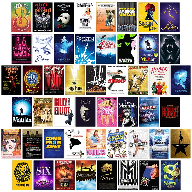 50Pcs Music Drama Postcards Wall Collages For Room Decor Vintage Musical Theatre Posters Decorative Music Bar Aesthetic Pictures