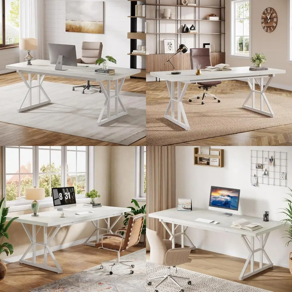 large 70.86-inch executive desk, industrial style home office computer desk, minimalist long writing study table for business fu