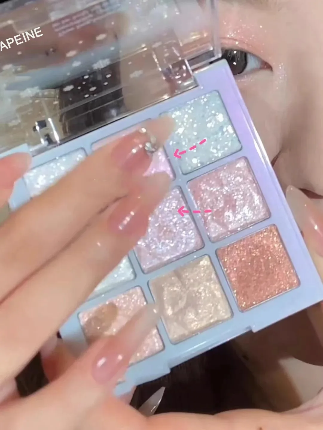 9 色スノーフレークダイヤモンドアイシャドウパレットローズピンクグリッターフラッシュ偏光ハイライター明るく光沢のあるアイメイクアップツール