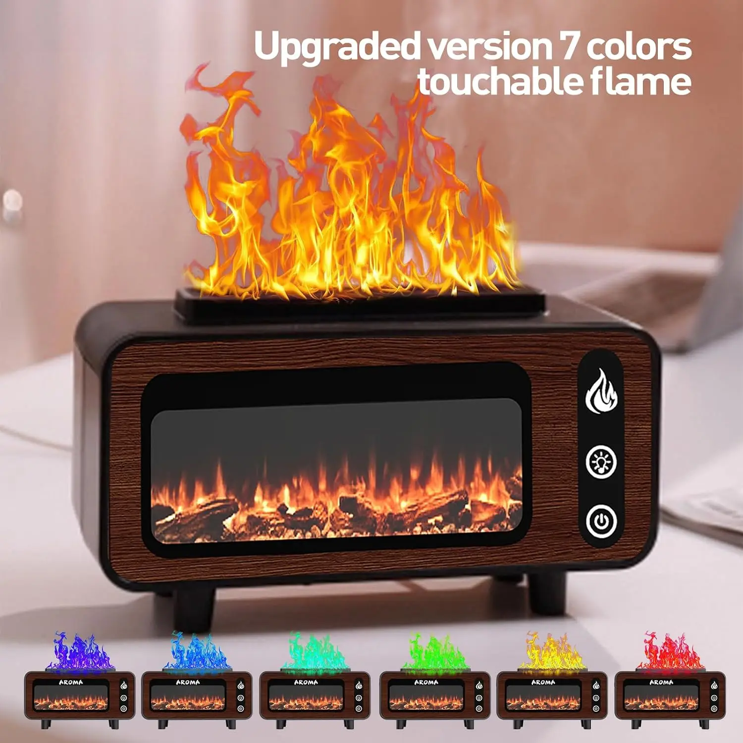 Essential Oil Diffuser, Fireplace Flame Air Humidifier Diffuser, 7 Colors Aromatherapy Diffuser with Timer