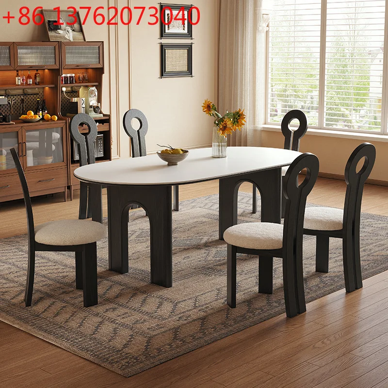 

Ретро-стол для обеденного зала из массива дерева, овальный, в стиле французского средневековья, домашний, легкий люкс, высококачественный, с каменной столешницей.