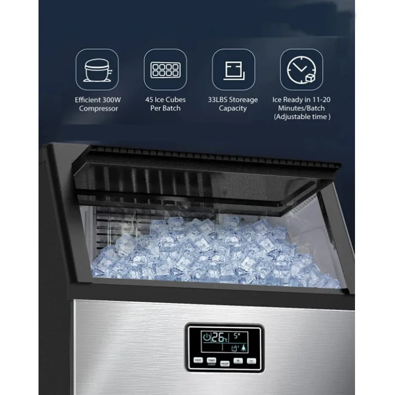 68KG Ice Maker Commercial 100lbs/24H Ice Maker Machine, Stainless Steel Under Counter ice Machine with 33lbs Ice Storage