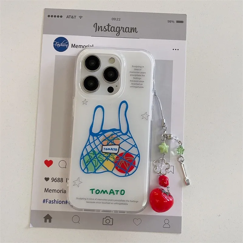 Una bolsa de tomates coreana INS funda de teléfono para iPhone 17 16 16e 15 14 13 12 11 Mini Pro Max X XR XSMax 7 8 Air Plus contraportada