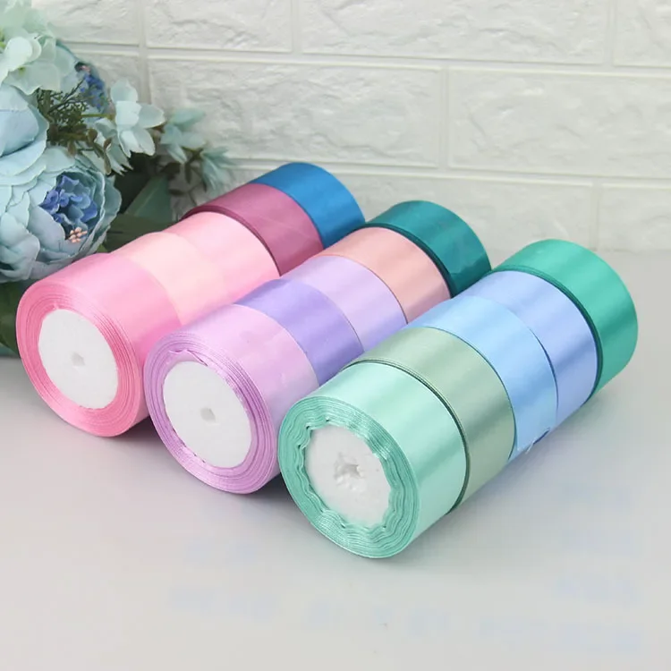 Wedding Birthday Party Decorative Satin Ribbons White Black Blue Pink Purple Green Red Orange Yellow Silk Satin Ribbons 22Meters