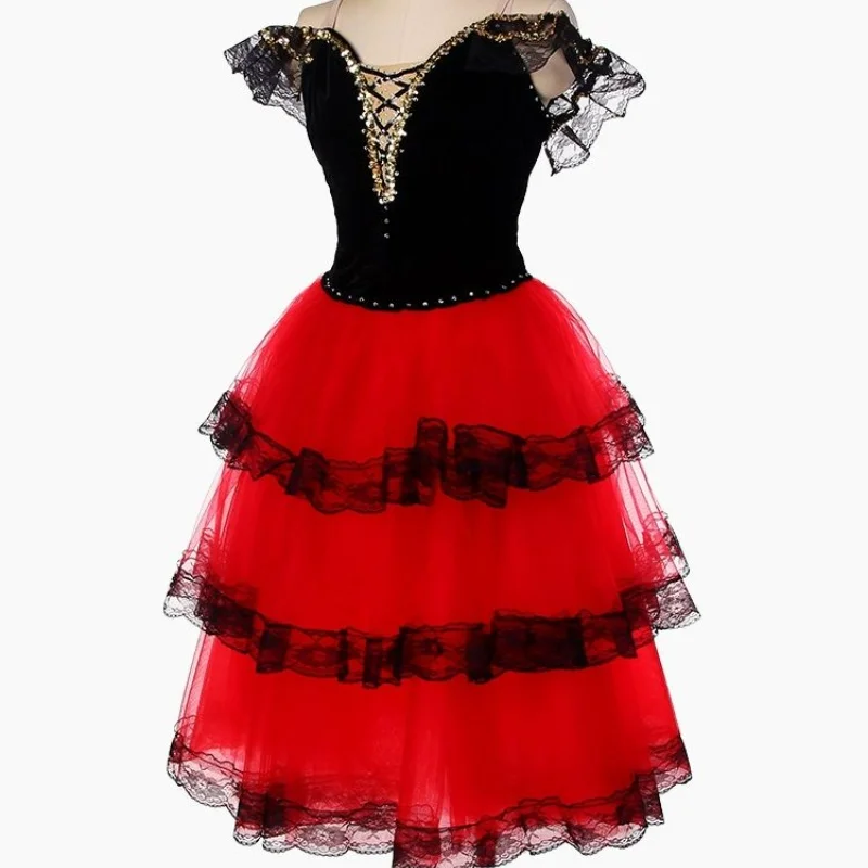 Concurso de dança vestido de lona de dança vestido de desempenho vermelho Don Quijote