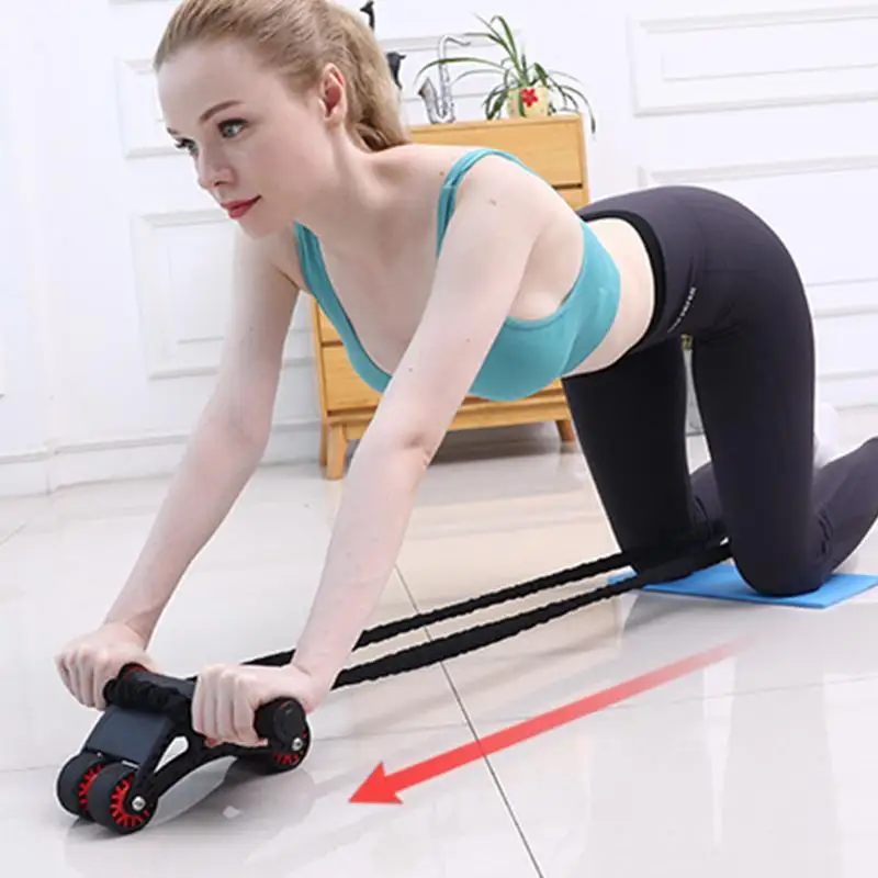 Exercise Abdominal Roller With Pull Rope Fitness Resistance Band Home Gym Workout Training 4 Wheels