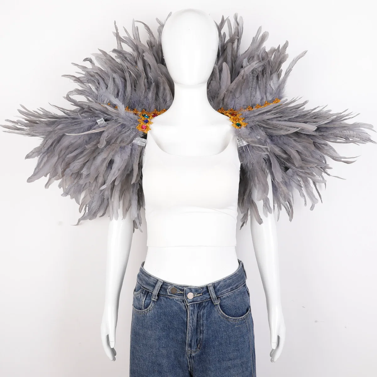 Feder Schal Halloween Karneval Kostüm Runway Leistung Ball Weste Schal Mantel Party Schal Cosplay Frau Schal – Detail 13