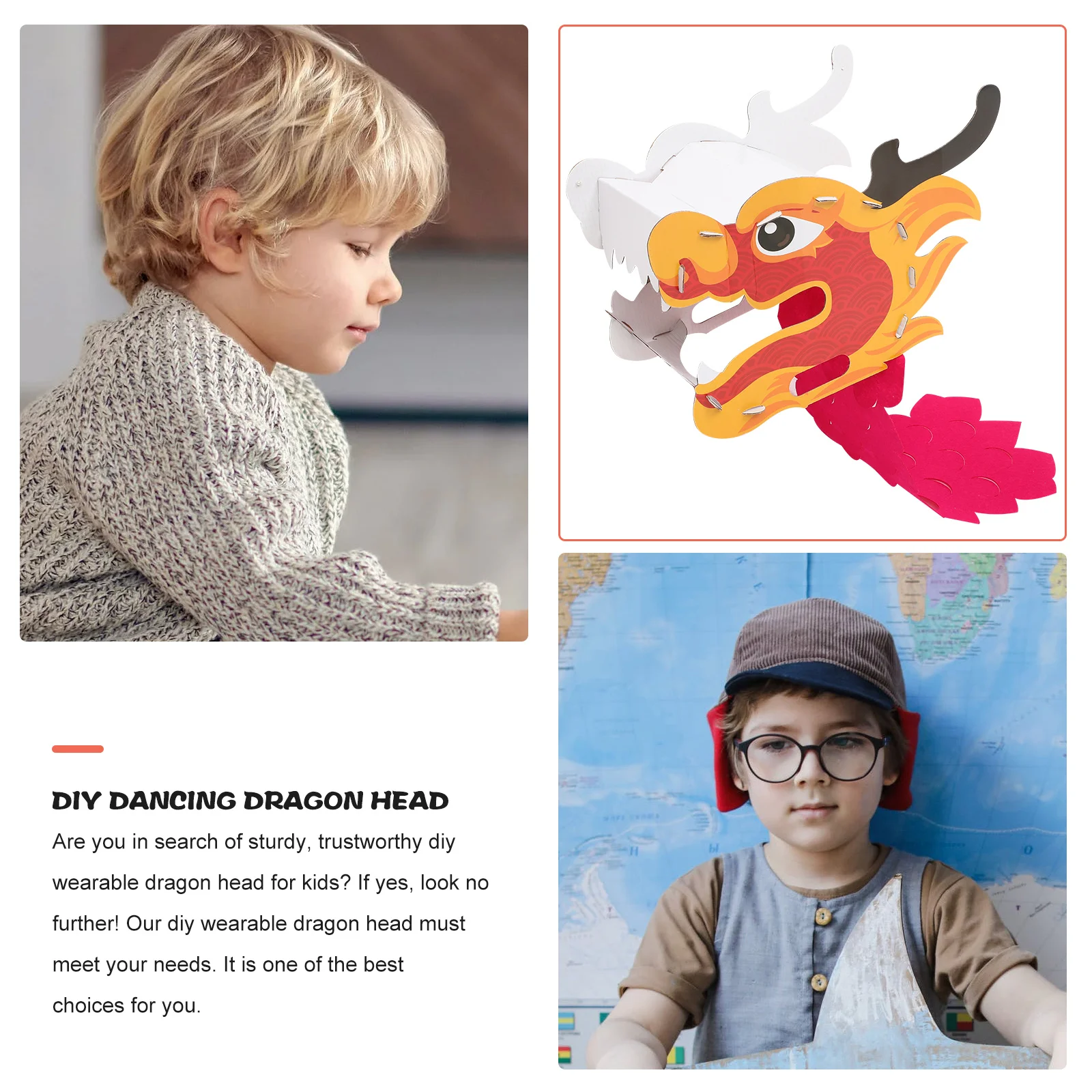 

1 set 1 Set Diy Dragon Head For Kids Paper Wearable Dragon Head Decoration Craft Kit Children'S Art Chinese Style Play