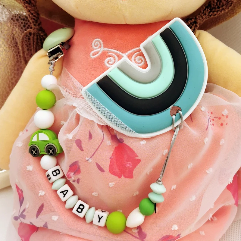 Produziert von Baby Familie Personalisierte Name Handgemachte Silikon Schnuller Ketten Umweltfreundliche Schnuller Clips Halter Kette kawaii