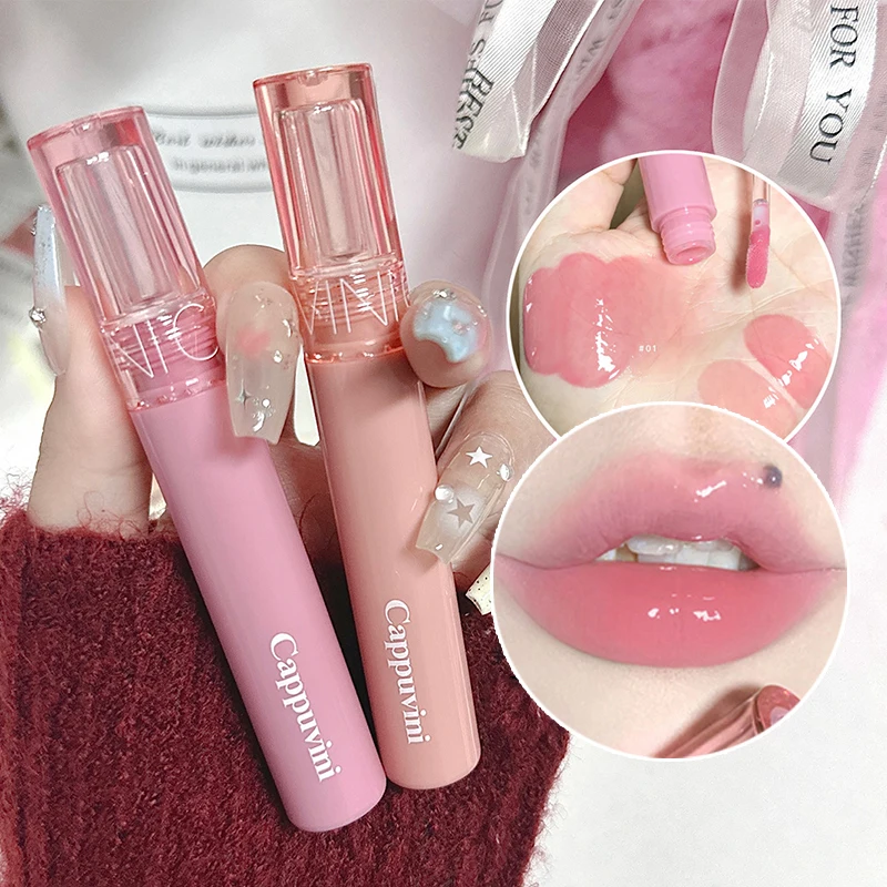 6 Colors Jelly Water-light Lip Gloss Long Lasting Moisturising Red Tint Lips Makeup Cosmetics Mirror Glitter Crystal Lip Balm