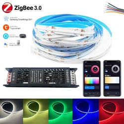 Zigbee 3.0 COB RGBCCT LED Strip Lights DC24V 5M 10M Elastyczna taśma 840LEDs/m RA90 Linear Dimmable Room Decor Tuya App for Alexa