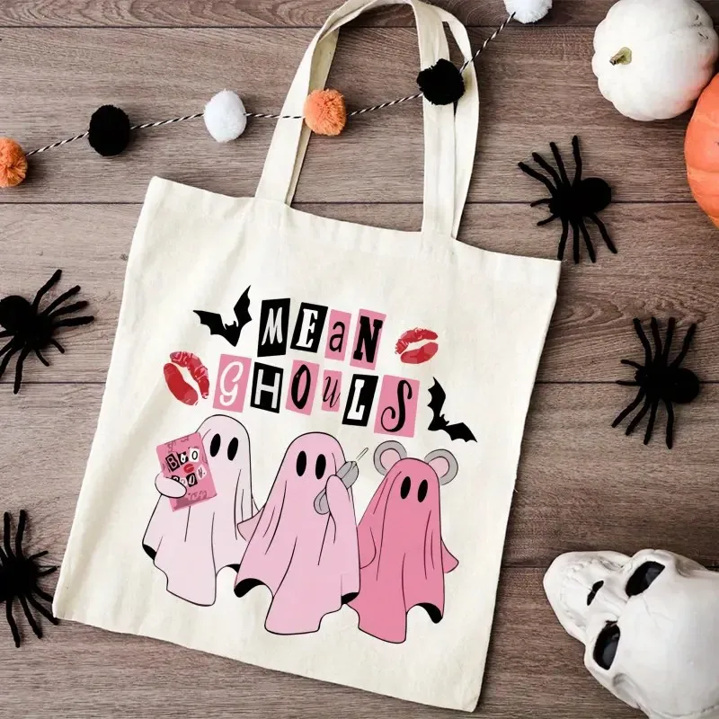 Retro Salem Witch Book Club with Skull & Book Shoulder Bag Halloween Tote Bag for Shopping Spooky Gothic Style Halloween Gift