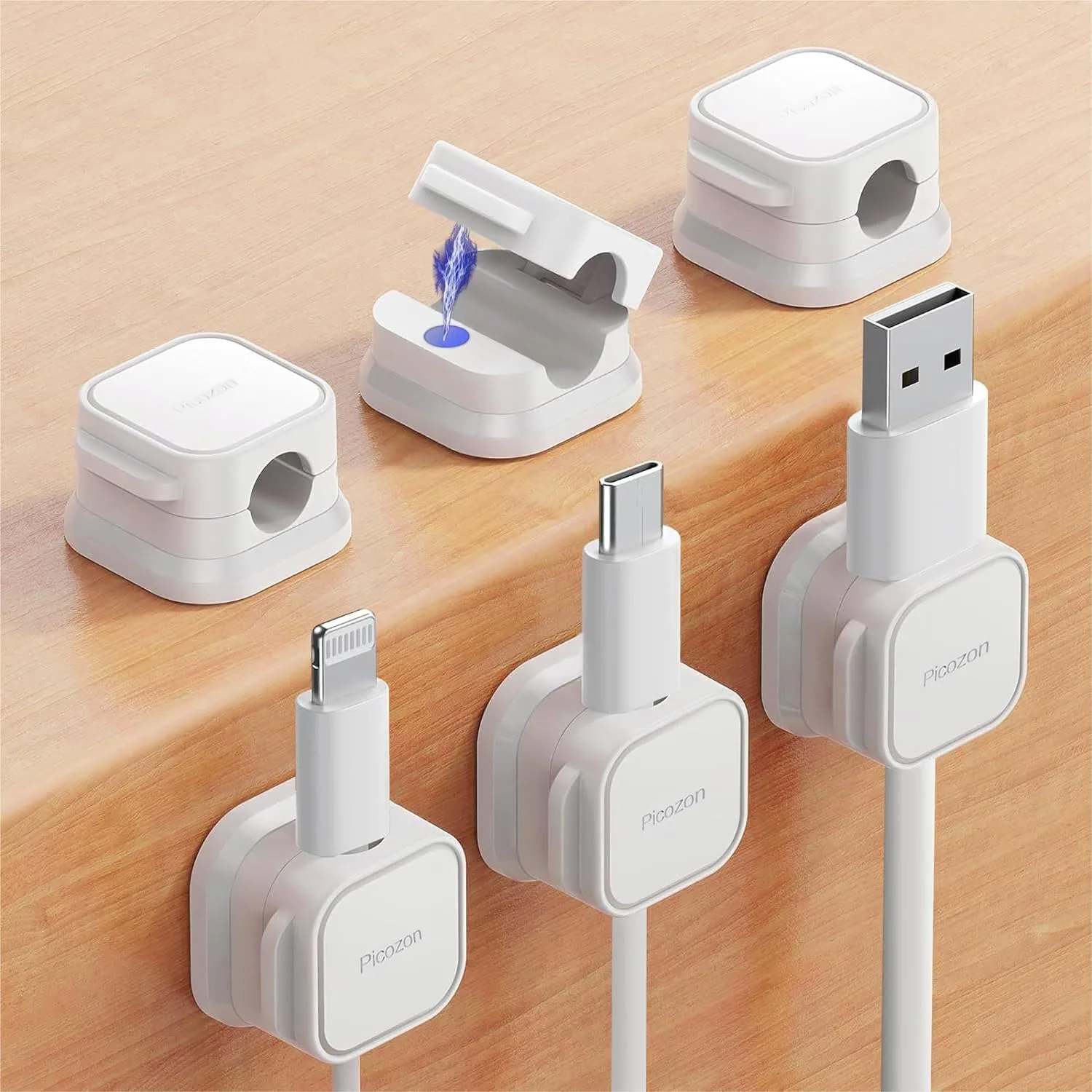 

6 Pack Magnetic Cable Clip Organizer Cord Holder Adhesive Cable Management Wire Phone USB Charger Cable Keeper For Car Office Home Desktop Wall Night Table