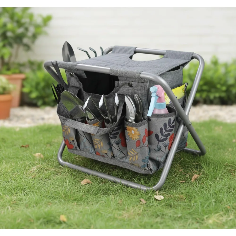 

Folding Gardening Stool with Detachable Tool Bag, Portable Outdoor Seat for Camping Fishing Hiking, Perfect Gift for Gardeners
