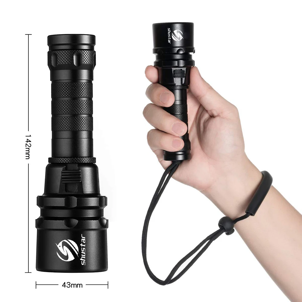 Super bright Diving Flashlight IP68 highest waterproof rating Professional diving light Powered by 18650 battery With hand rope