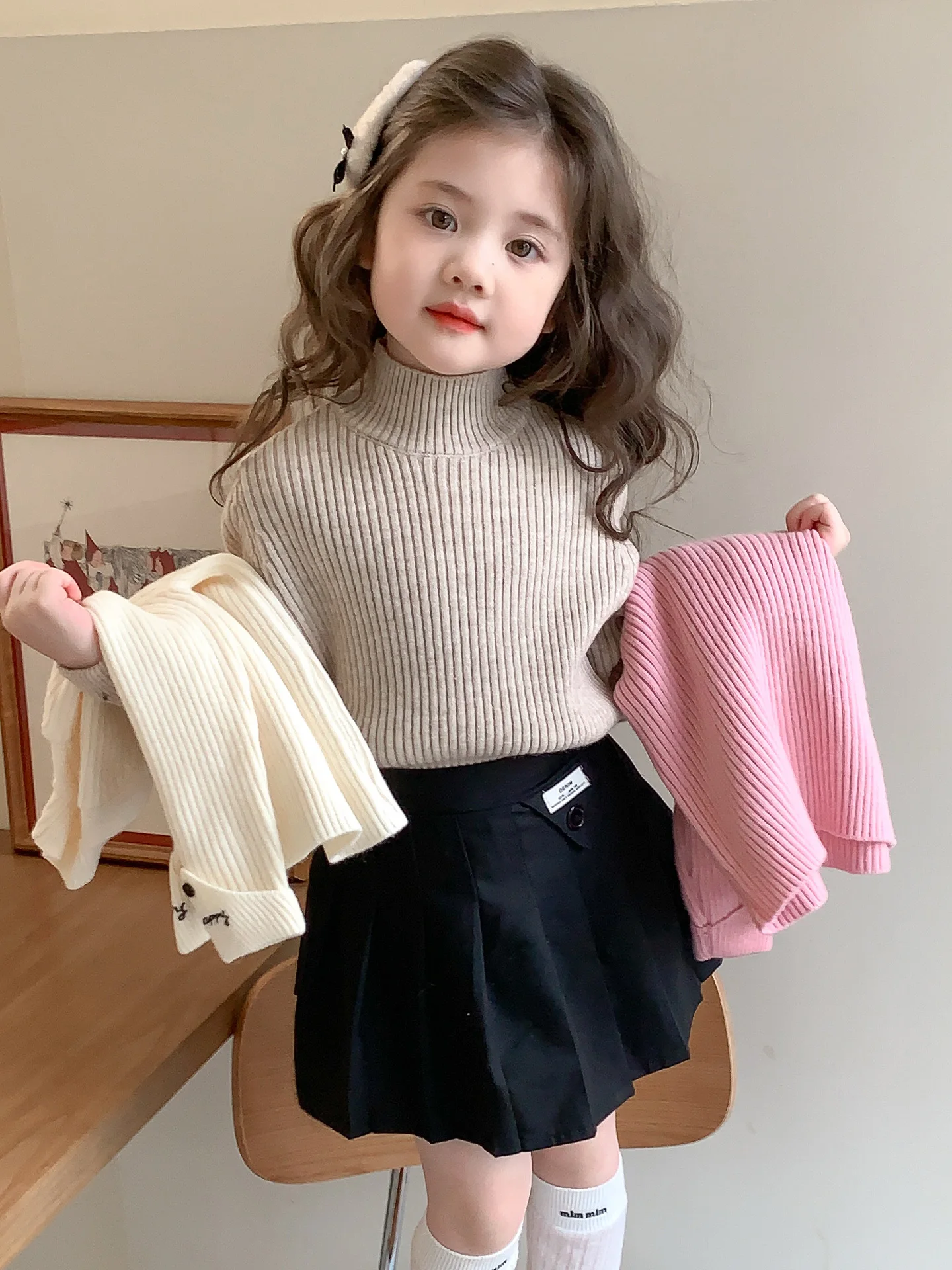 

Вязаный свитер High Ne для девочек Све с надписью, базовый слой, модный корейский сле, осенне-зимний эластичный универсальный трикотаж