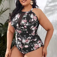 Plus Size One Piece Women's Large Size Swimsuit 2025 Vintage Printed Sexy Tummy Control Bathing Suit Push Up Monokinis Swimwear - Image 2